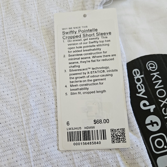 Lululemon Swiftly Pointelle Cropped Short Sleeve HDWW White Women's Size 6 - Picture 3 of 6